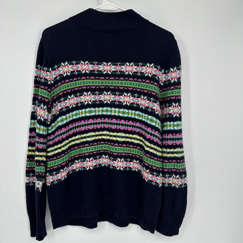 Talbots Sweater Womens Small Navy Fair Isle Mock Neck Button Shoulder Pullover - Picture 9 of 10
